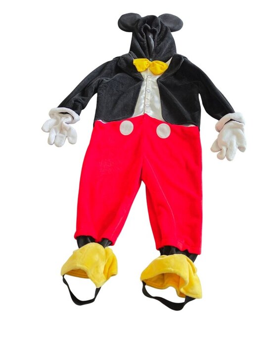 Disney Other - Disney Mickey Mouse Toddler Costume 2T W/Gloves & Hooded Ears PRE OWNED
